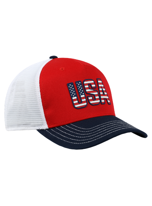 Red white and blue mesh hat on sale