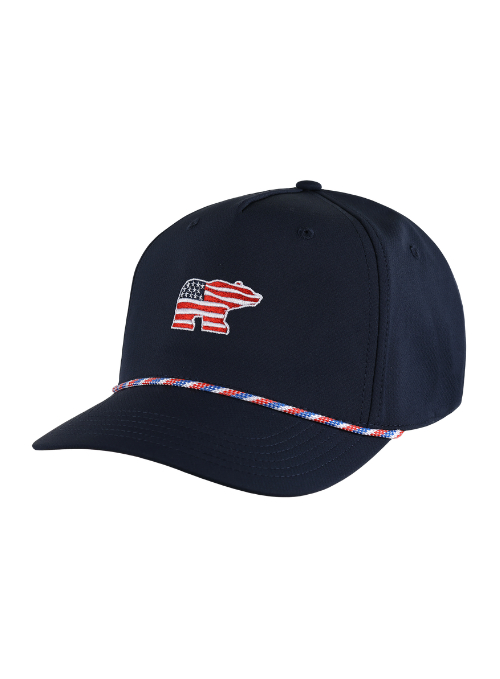 Jack Nicklaus USA Bear Navy Aerosphere Tech Fabric 5-Panel Rope Cap