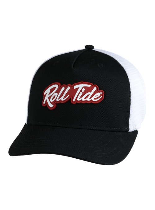Alabama Crimson Tide Black and White Mesh Back Cap with Dimensional Rubber Patch