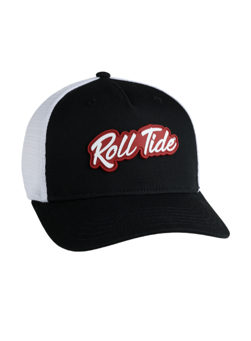 Alabama Crimson Tide Black and White Mesh Back Cap with Dimensional Rubber Patch