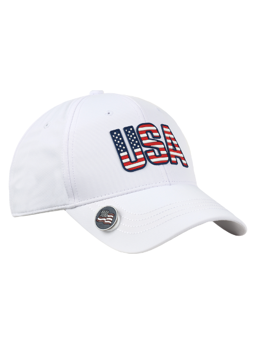 Americana White Performance Polyester Ballmarker Cap