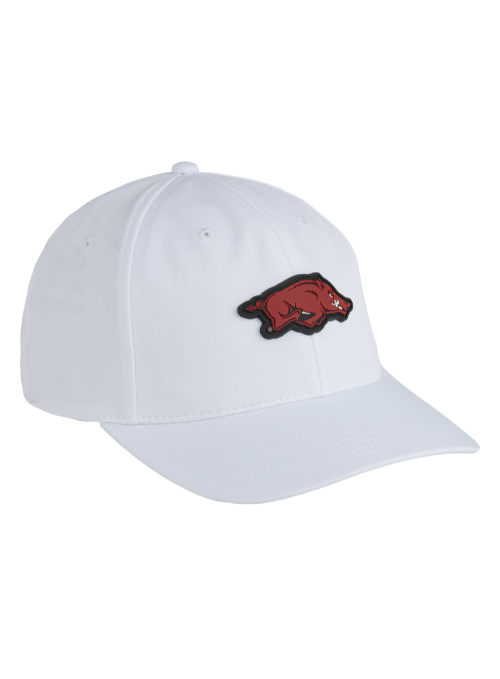 Arkansas Razorbacks White AeroSphere Tech Cap with Dimensional Rubber Patch