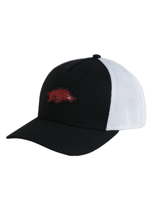 Arkansas Razorbacks Black with White Mesh Back Cap with Dimensional Rubber Patch