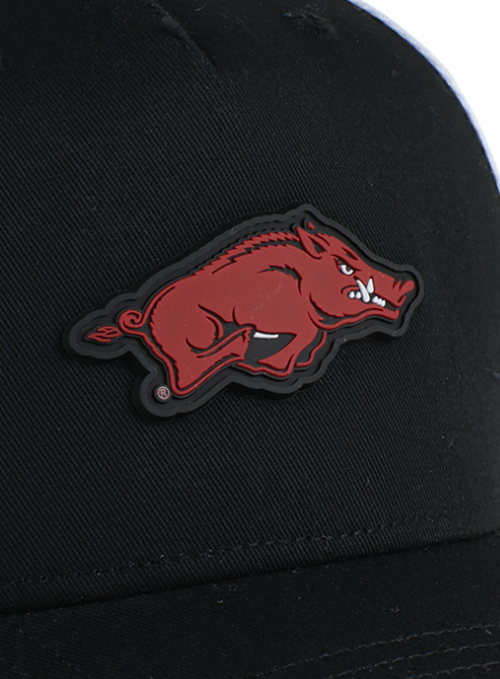 Arkansas Razorbacks Black with White Mesh Back Cap with Dimensional Rubber Patch