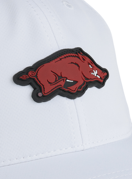 Arkansas Razorbacks White AeroSphere Tech Cap with Dimensional Rubber Patch