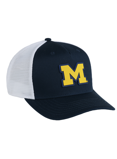 Michigan Wolverines Navy and White Mesh Back Cap with Dimensional Rubber Patch