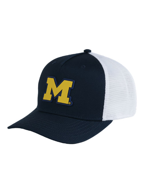 Michigan Wolverines Navy and White Mesh Back Cap with Dimensional Rubber Patch