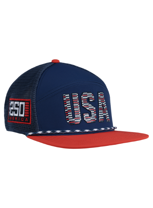 USA 250 Nylon Blue and Red Mesh Back Rope Hat